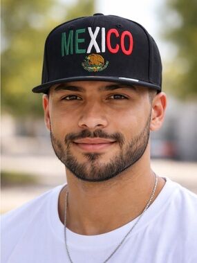 Black Snapback Hat with 'MEXICO' Embroidery